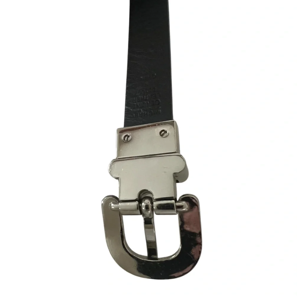 Michael Kors black leather belt thin 3/4” buckle silver snake embossed Size M